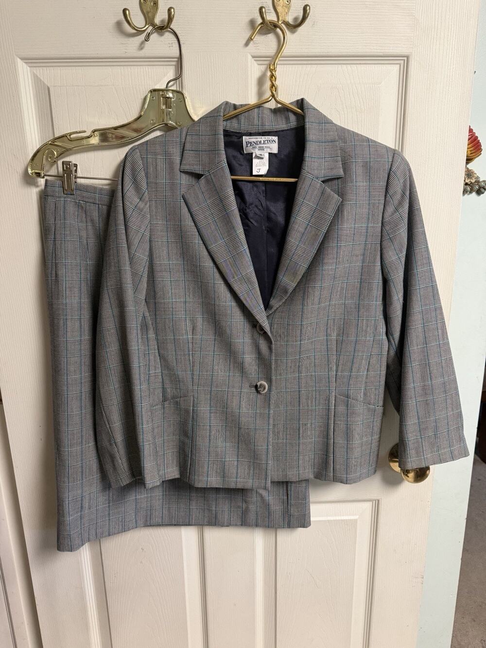 Vnt Pendleton Academia Preppy Career Wool Skirt Suit 2 Pc Set Houndstooth Med 16